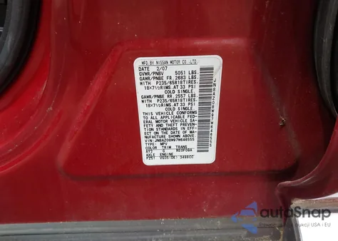 2007 Nissan Murano Sl/Se/S from USA, damaged, VIN JN8AZ08W97W646555